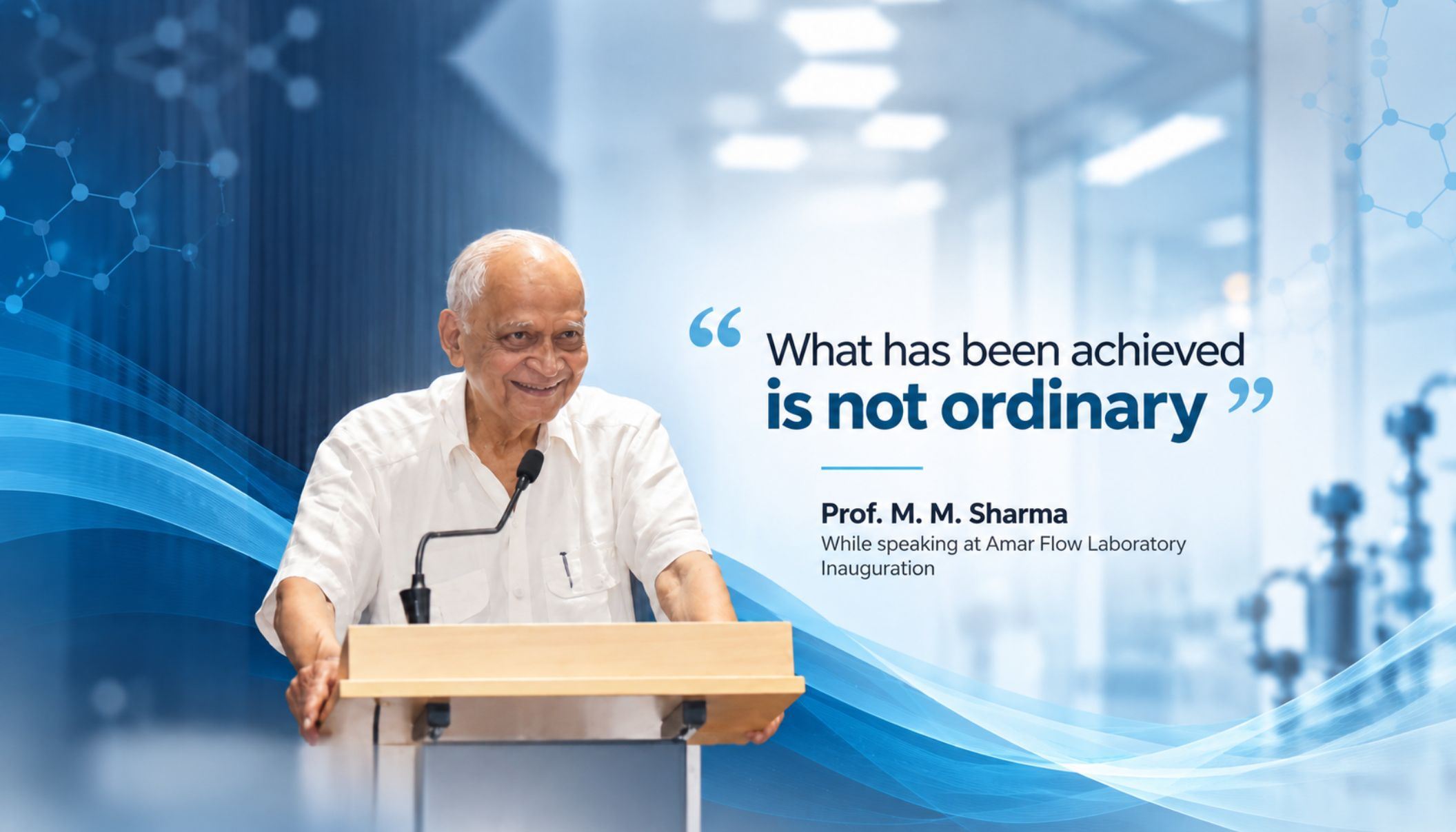 Prof. M. M. Sharma speaking at Amar Flow Laboratory inauguration event